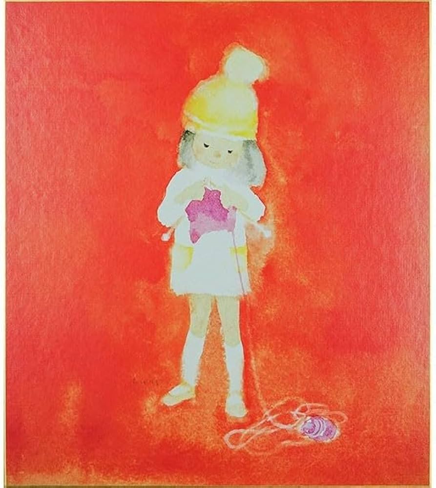 Amazon.co.jp: いわさきちひろ 「毛糸を編む少女」 複製画 ちひろ