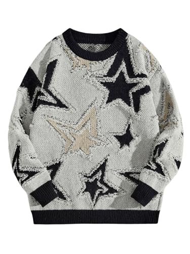 SOLY HUX Men's Graphic Sweater Y2k Long Sleeve Drop Shoulder