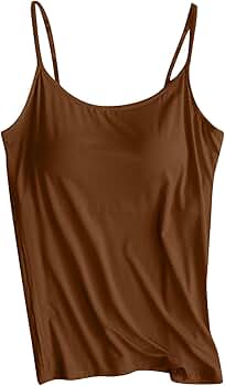 Tank Top with Built in Bra for Women Spaghetti Strap Pure Shirts