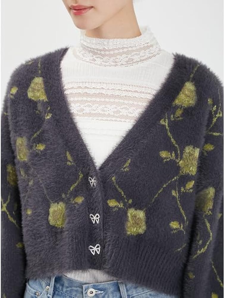 Amazon | [ファーファー] ローズジャガードカーディガン RWNT245043