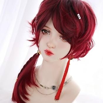 Amazon.co.jp: SCORRO ロングドラッグウィッグ レッド レイヤードヘア