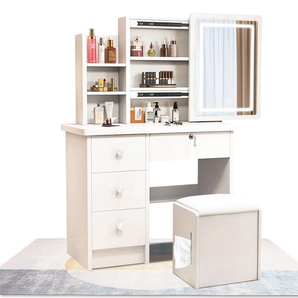 Amazon｜ドレッサー コンパクト テーブル ライト付き スライドミラー