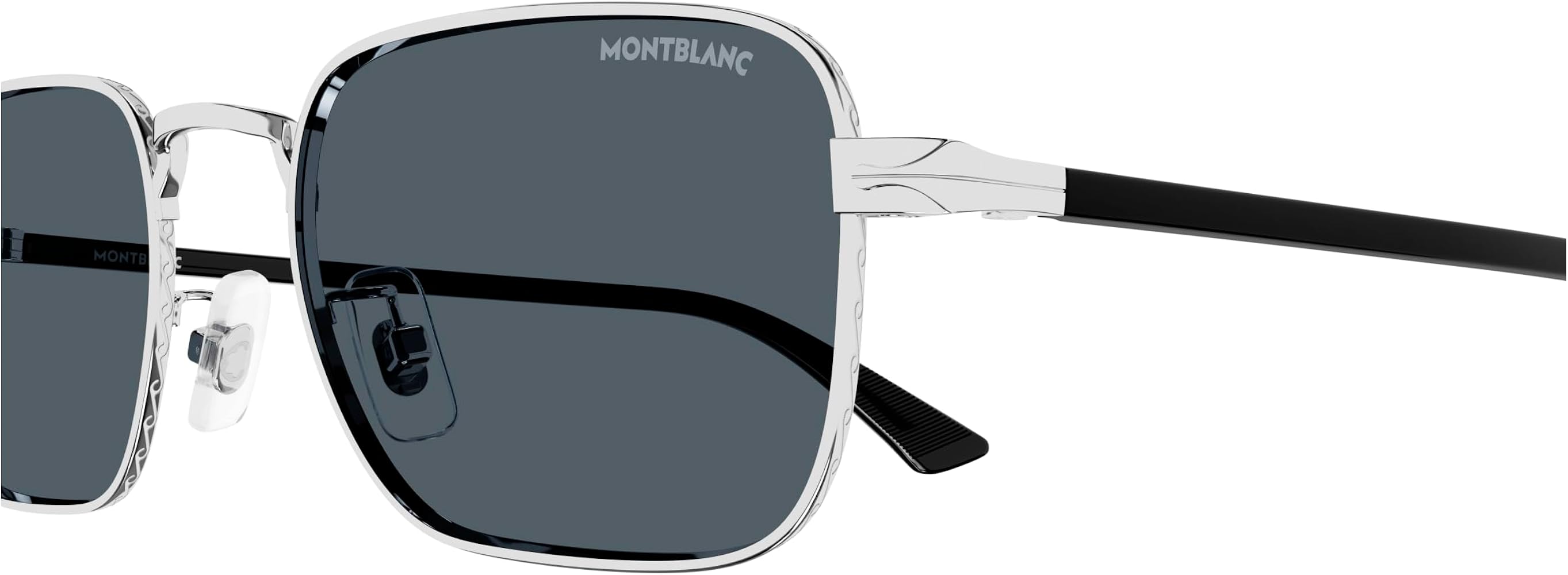 Montblanc MB 0339S 003 Silver Metal Rectangle Sunglasses Blue Lens