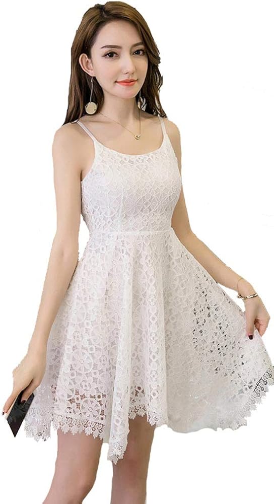 Amazon.co.jp: ワンピース ノースリーブ ミニ M 白 総レース フレア