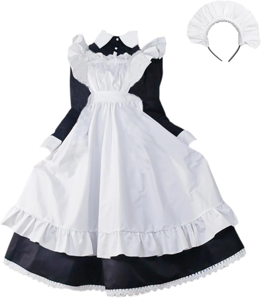 Amazon.co.jp: [ルナリ] メイド服 3点セット 長袖 ロング丈 ワンピース