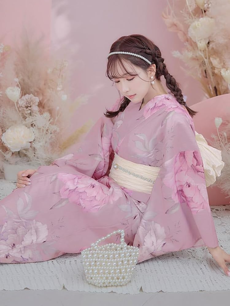 Amazon | 【浴衣】大人スウィート/ピンク地に大柄牡丹浴衣 siwa-k29