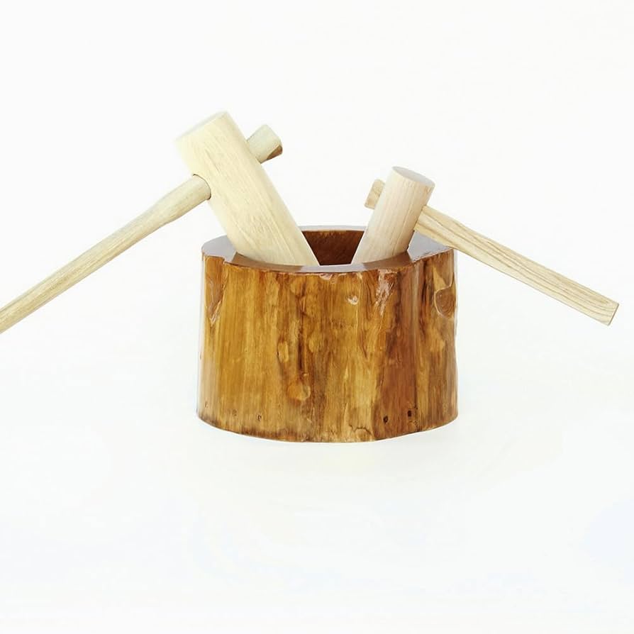 Amazon | 餅つきセット 8合用 木製ミニ臼＋キネ2本（もちつき うす き