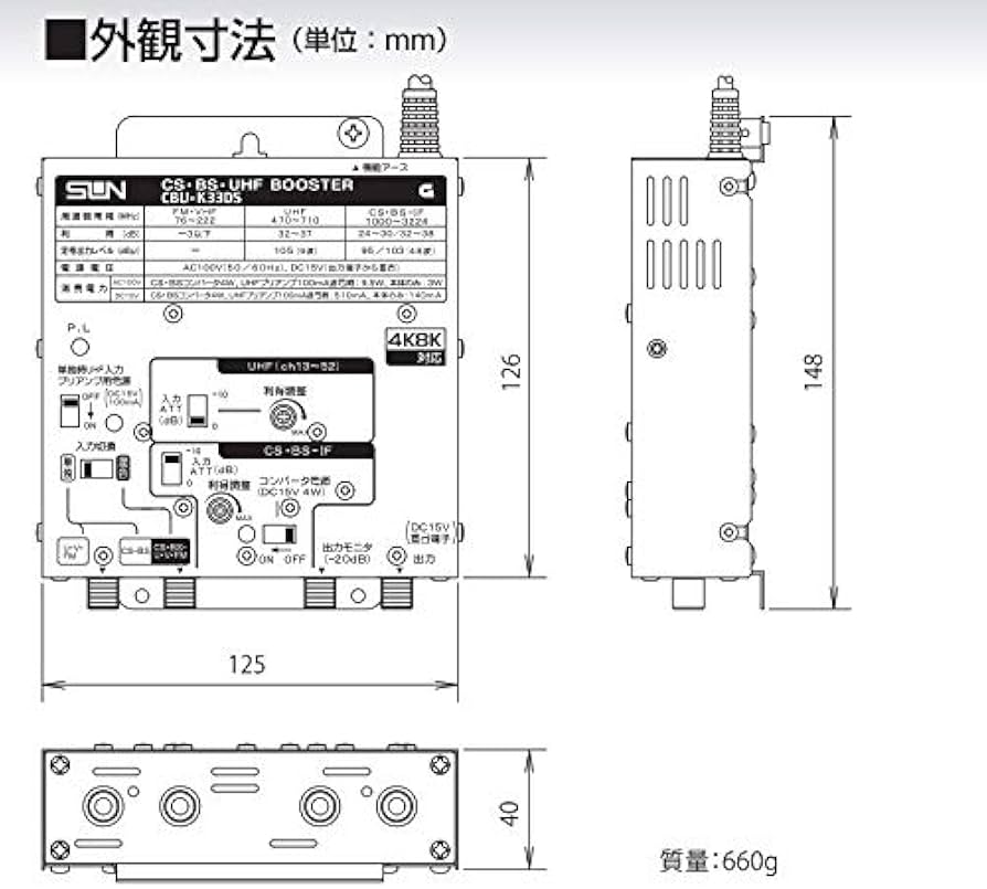 Amazon | サン電子 CS・BS・UHFブースタ CBU-K33DS | SUN | アンテナ