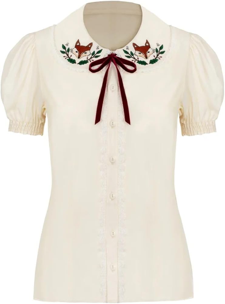 Hell Bunny Basil Blouse Fox Embroidery 50's Vintage Retro Pinup