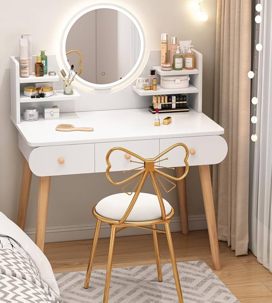 Amazon｜TRAGLO木製化粧台 3色の照明付き ライト付きドレッサー 白