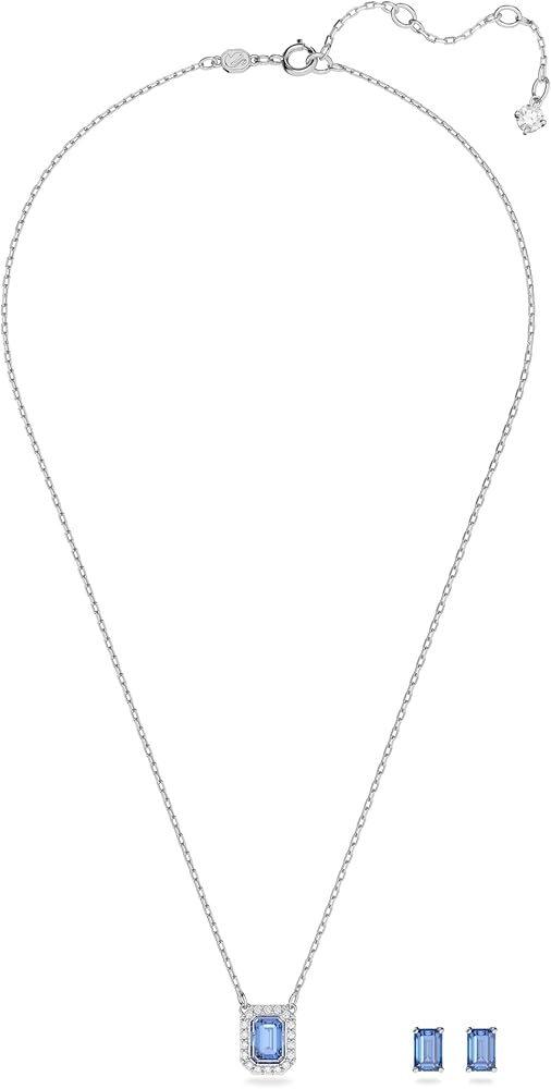 Amazon.com: Swarovski Una set, Octagon cut, Blue, Rhodium Finished