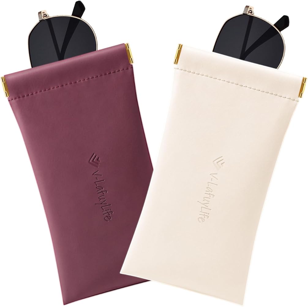 V-LAFUYLIFE Glasses Case Soft 2 Pack - Portable Leather Squeeze