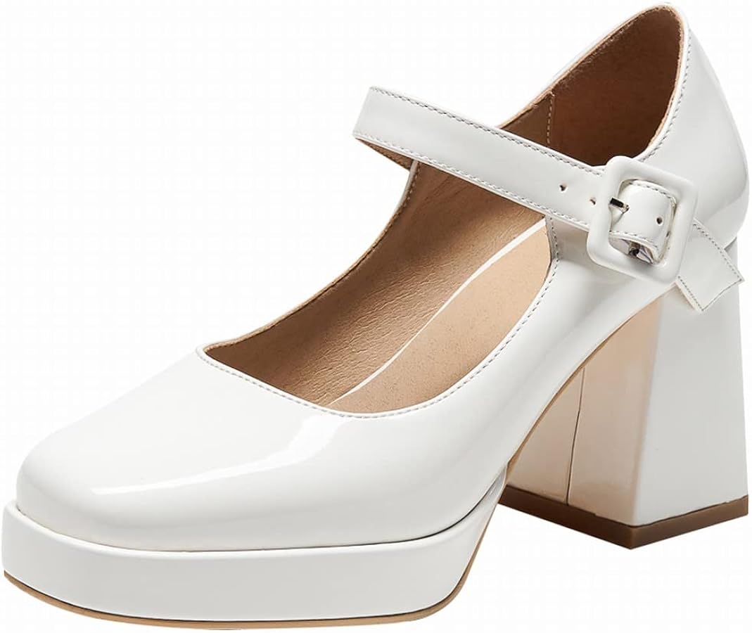 Amazon.com | Latasa Women's White Platform Chunky High Heels