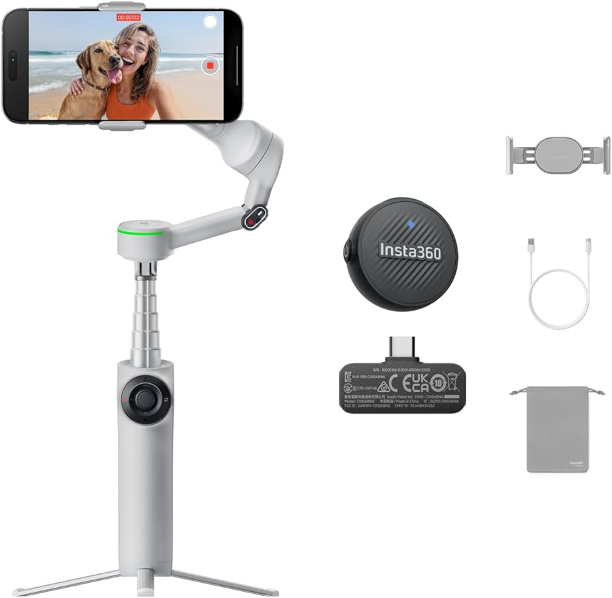 Amazon.com: Insta360 Flow 2 Pro Mic Bundle Grey - Foldable AI