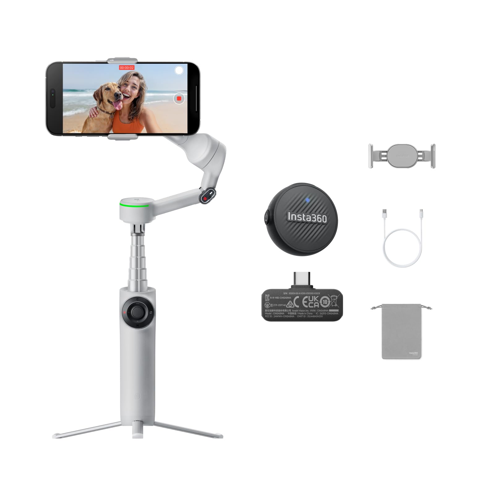 Amazon | Insta360 Flow 2 Pro Mic キット（グレー）– 折りたたみ式AI