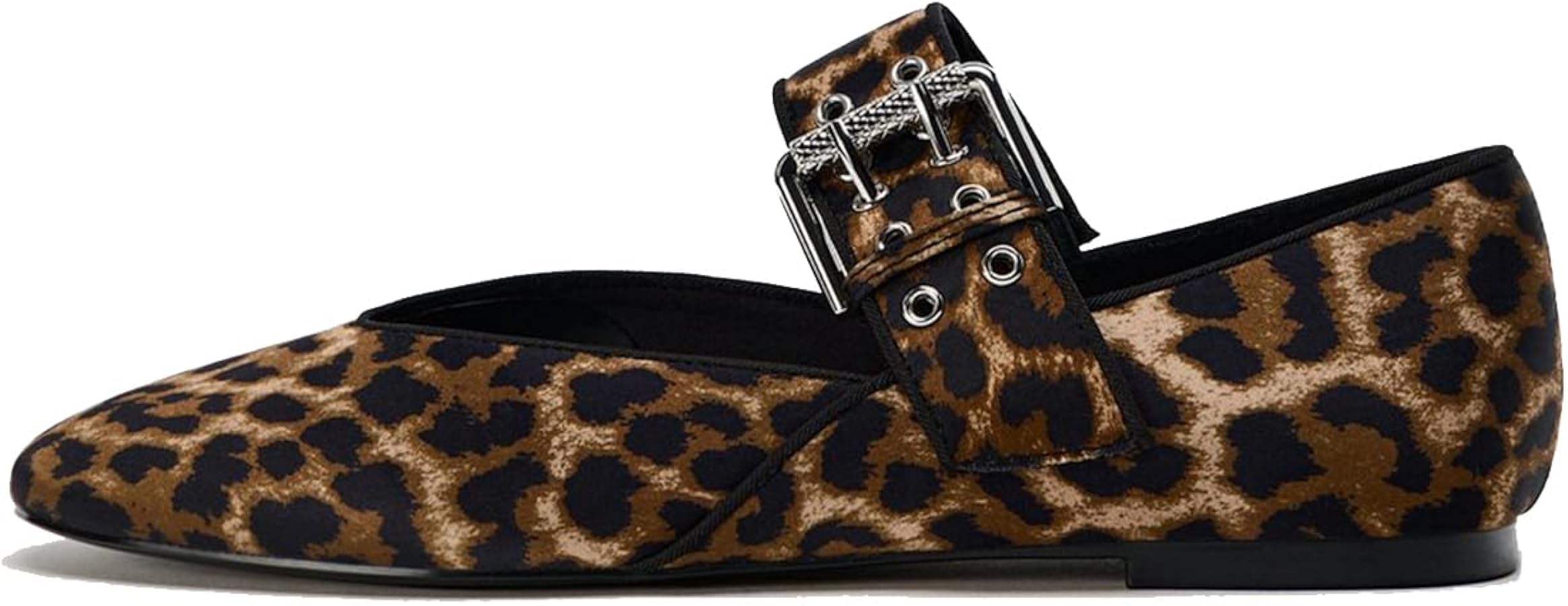 MRKEWUNEY Elegant Leopard Ballet Flats for Women Buckle Strap Mary