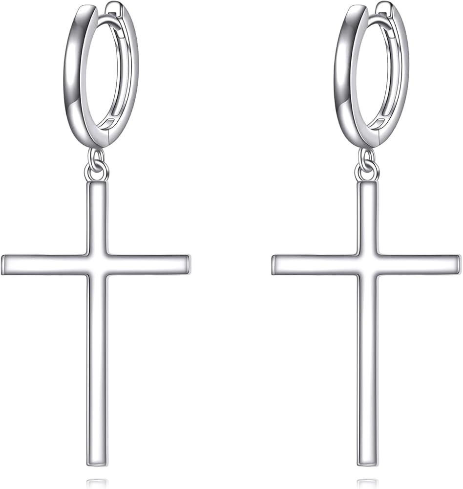 POPLYKE Sterling Silver Hanging Cross Earrings Cross/Lightning