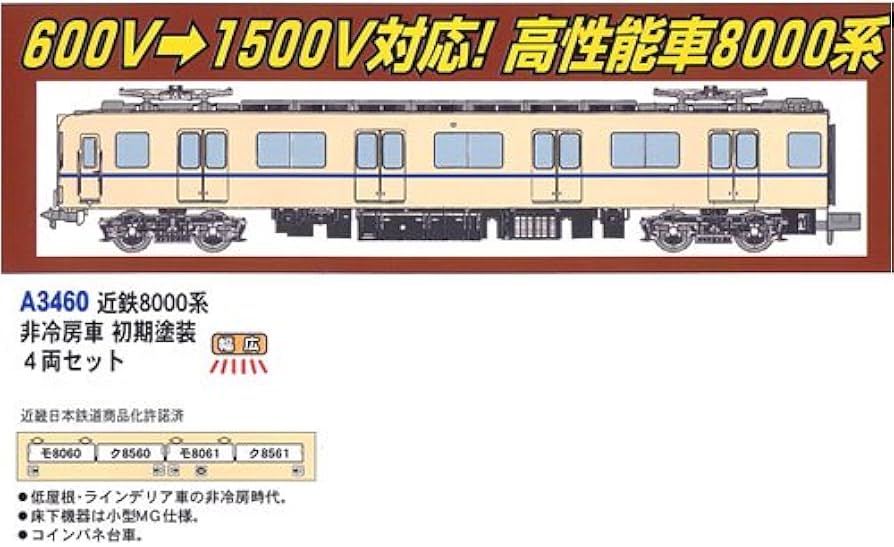 m*a様 近鉄8000系非冷房車・初期塗装4両セット 近鉄8000系非冷房車