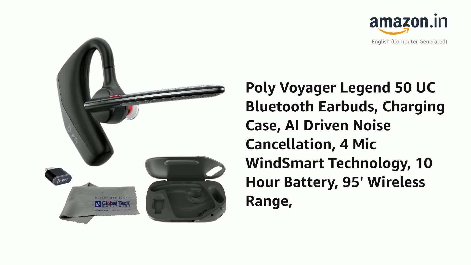 Poly Voyager Legend 50 UC Bluetooth Earbuds, Charging Case, AI
