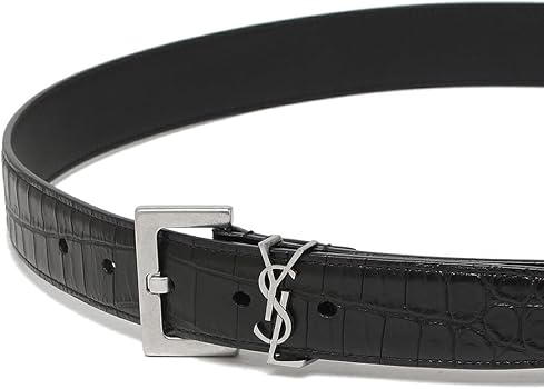 Amazon | [サンローランパリ] ベルト モノグラム ブラック シルバー