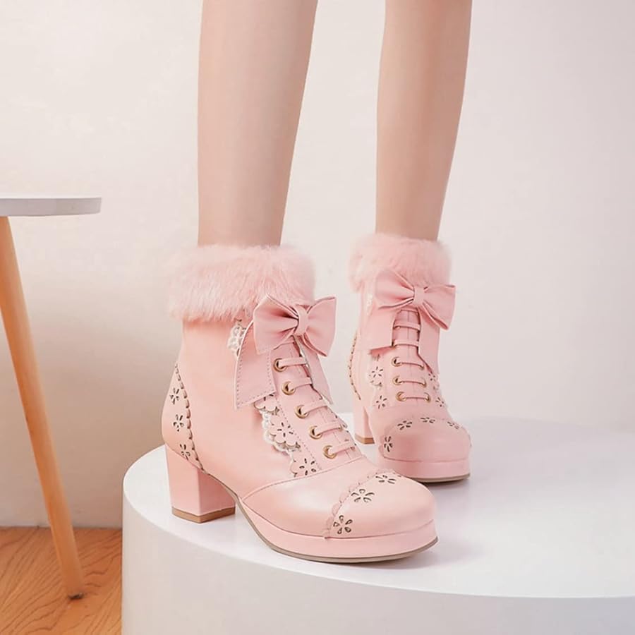 Amazon | [GHSDQ] ショートブーツ 厚底 ピンク レディース ローヒール