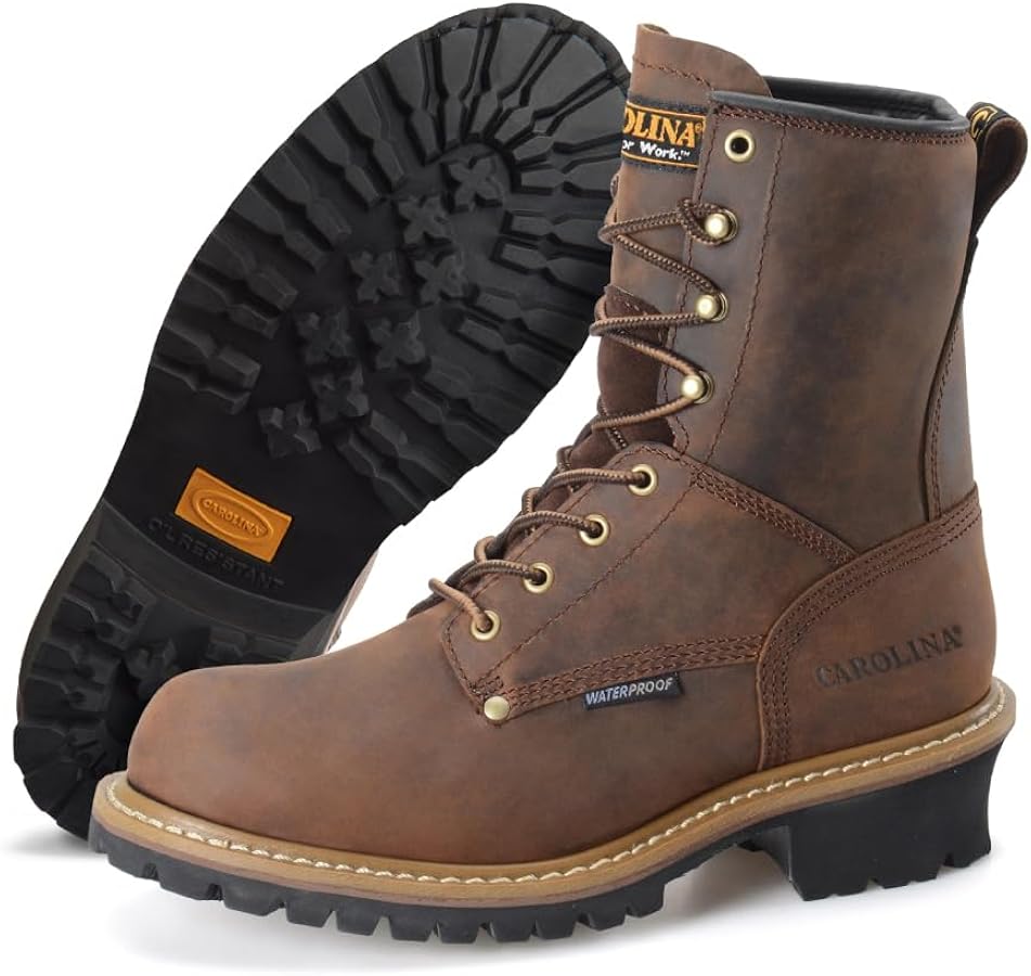 Amazon | Carolina 8インチ 防水 ロガーブーツ 男性用 - 滑り止め