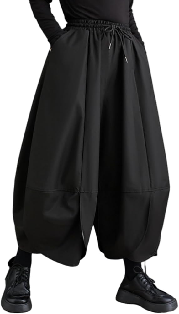 ellazhu Women's Puffy Drawstring Elastic Waist Drop Crotch Hakama