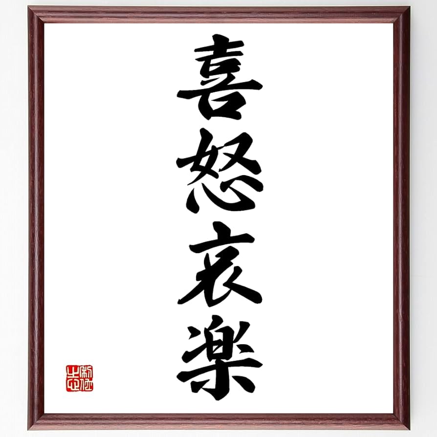 Amazon｜四字熟語「喜怒哀楽」手書き書道色紙額／受注後の毛筆直筆