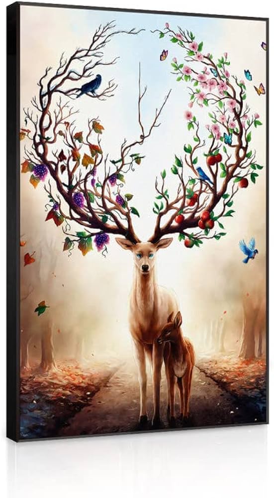 Amazon.co.jp: 鹿 アートパネル 1枚セット 飾り絵 水彩 鹿の角 抽象画