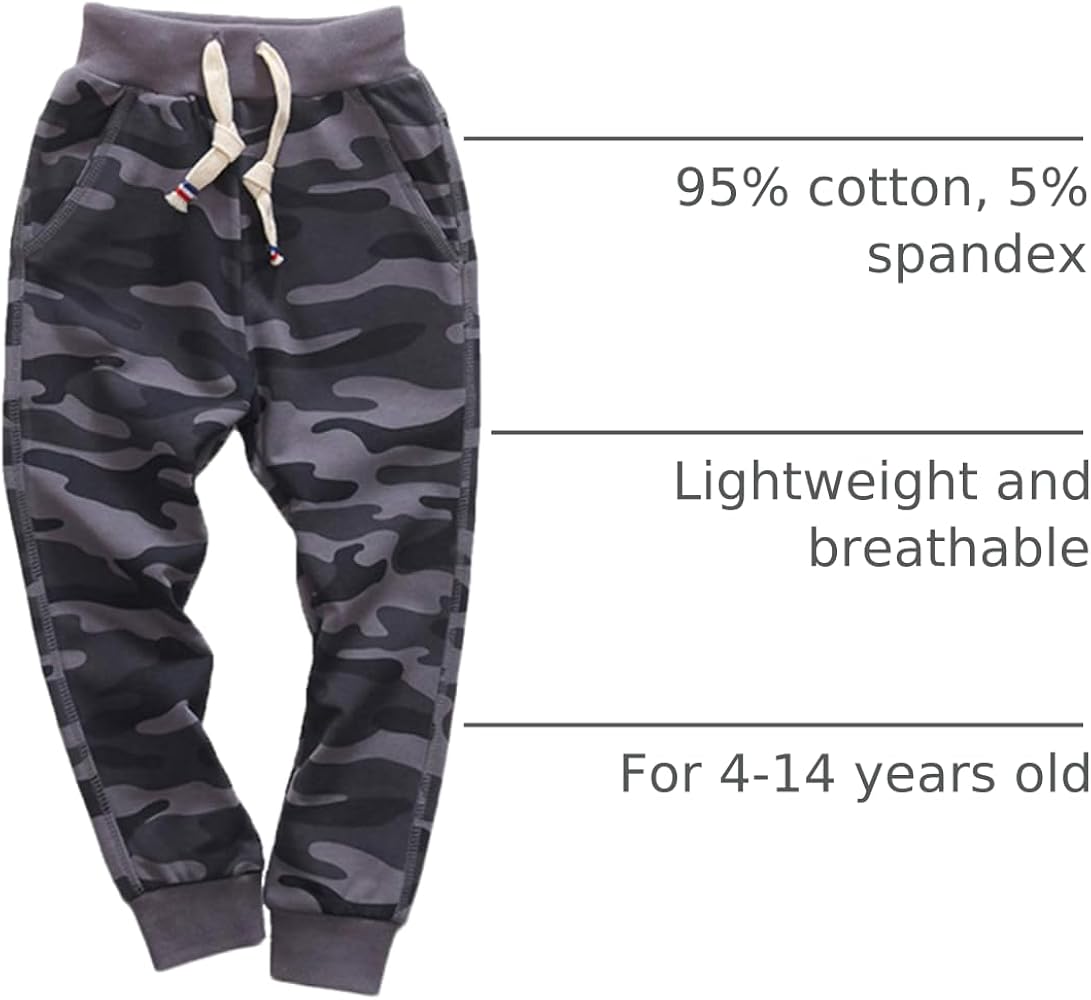 Amazon.com: KISBINI Boy's Cotton Camouflage Sweatpants Sports