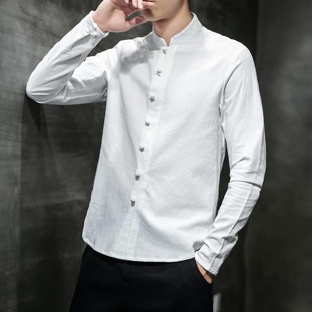 Amazon.com: Men's Solid Color Stand Collar Shirt Chinese Style
