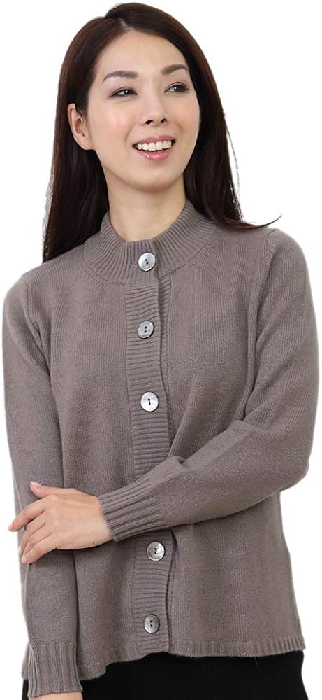 Amazon | [ゴビ] カシミヤ100％ ハイネック カーディガン カラー