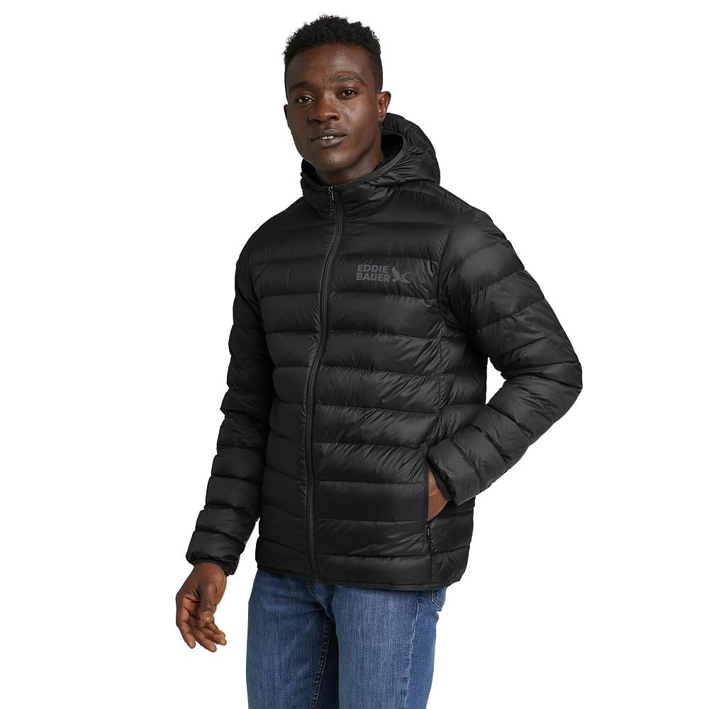 Eddie Bauer Herren Cirruslite Daunenjacke Jacke, Kapuze schwarz