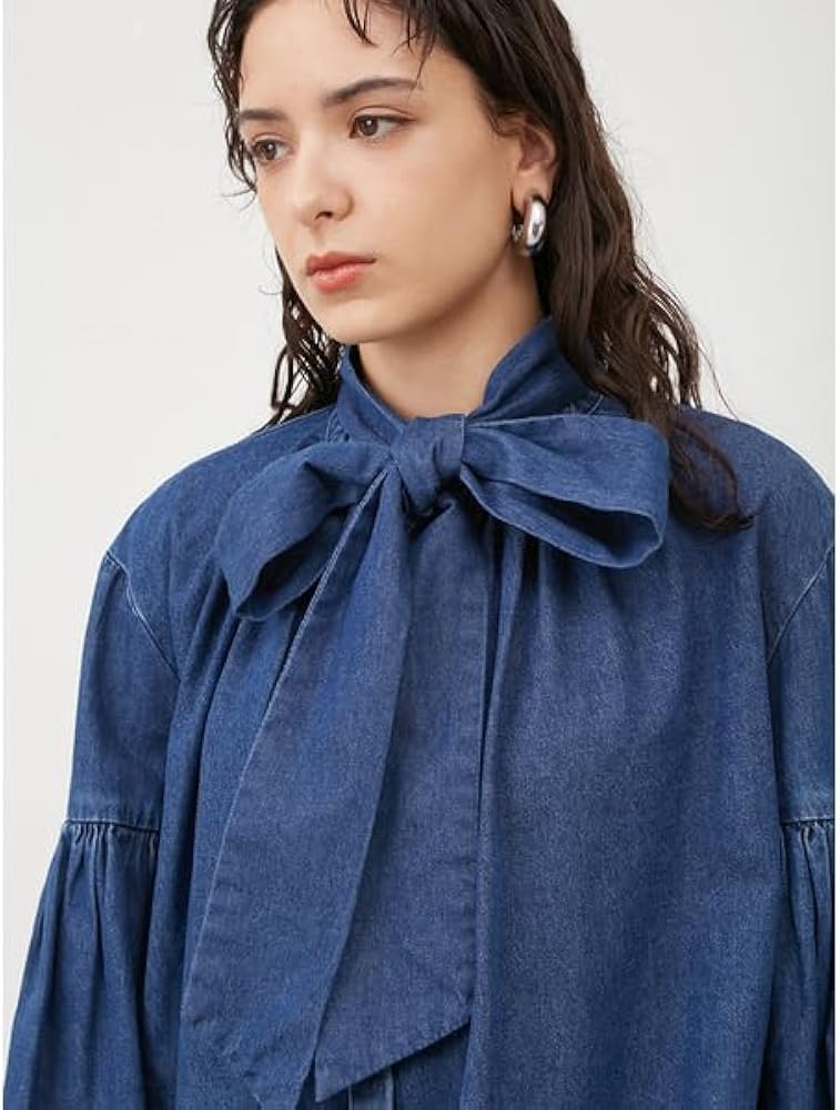 Amazon | [ミラオーウェン] ボウタイ付き袖ボリュームデニムブラウス