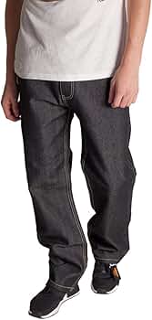 KAYDEN.K Men's Loose Fit Unwashed 5 Pocket Raw Denim Contrast