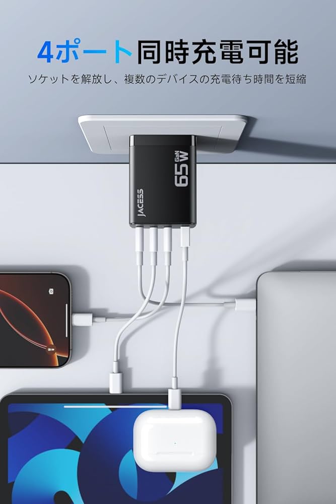 Amazon | 65w 4ポート PD 急速充電器 【世界最小クラス·超軽量·極小型