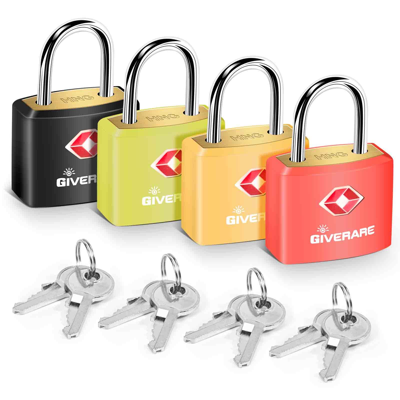 4 Pack TSA Approved Travel Luggage Locks with Keys, Solid Brass