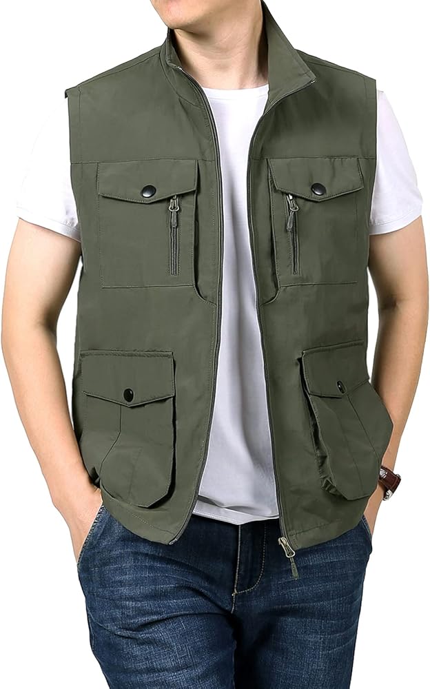 LOUECHY Men's Travel Vest Multi Pockets Utility Vest Lightweight