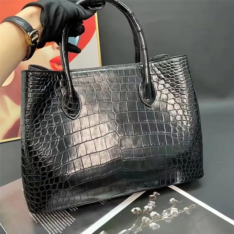 Exotic Genuine Crocodile Skin Women Classic Black Handbag