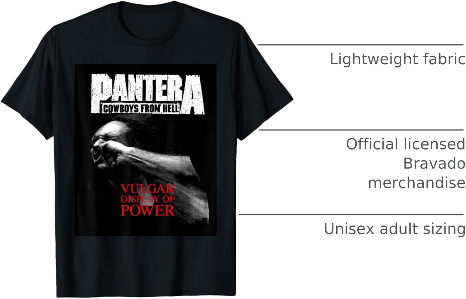 Amazon.com: Pantera Official Vulgar Display of Power T-Shirt Small