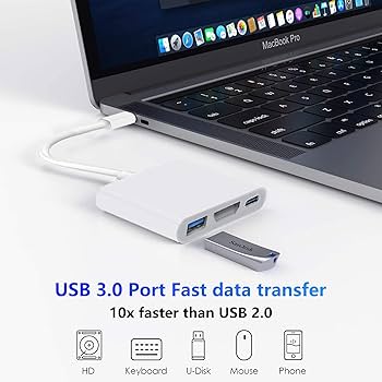 USB C Digital AV Multiport Adapter with HDMI 4K 60Hz Output & USB
