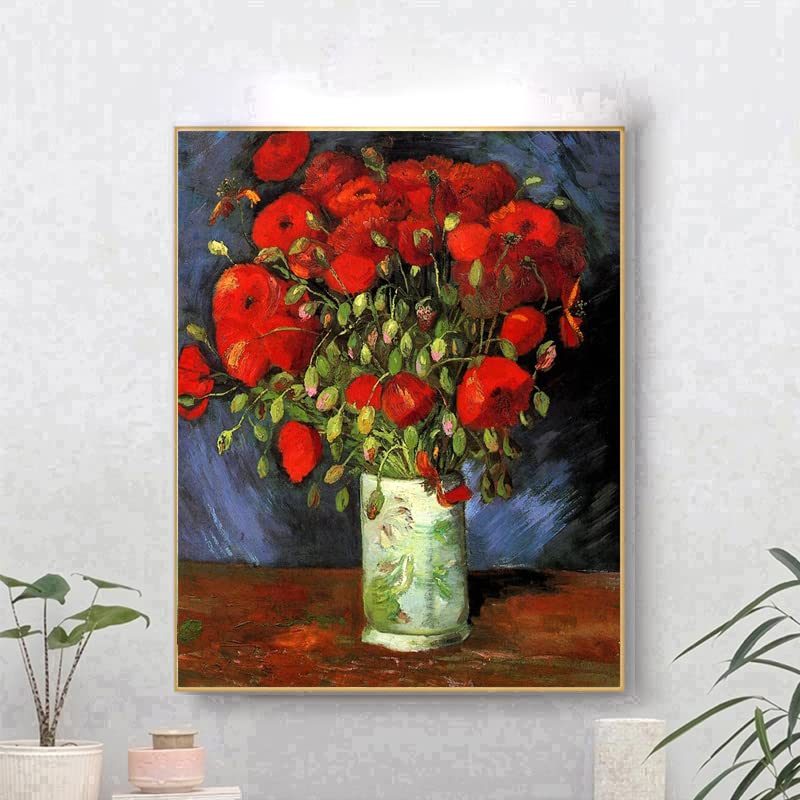 Amazon.co.jp: ゴッホポスタープリント花瓶と赤い花の絵画抽象