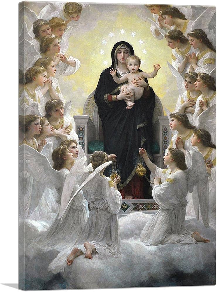 Amazon.co.jp: ARTCANVAS 天使と聖母マリアと子供 イエス キャンバス