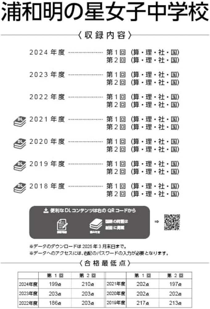 浦和明の星女子中学校 2025年度 【過去問3+4年分】(中学別入試過去問題