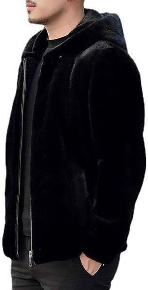 Amazon.com: Zylphorix Men's Hooded Pocket Faux Mink Jacket Open