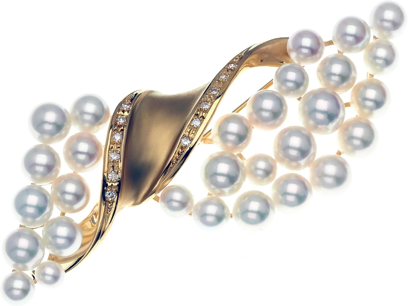 Amazon | [K.jewel] K18 アコヤ本真珠 ブローチ 天然ダイヤモンド付き