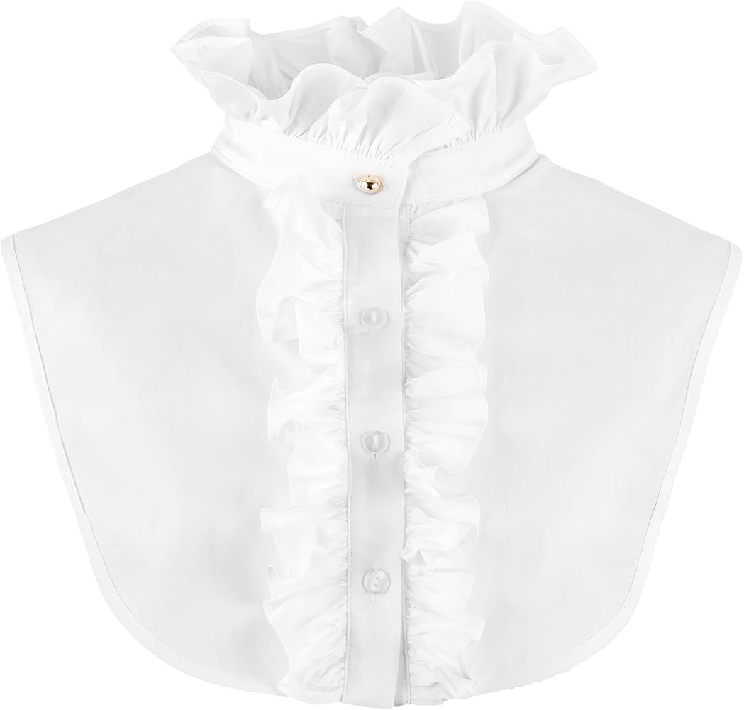 Hallmers White Ruffle Upright Turtleneck Cotton Detachable Collar