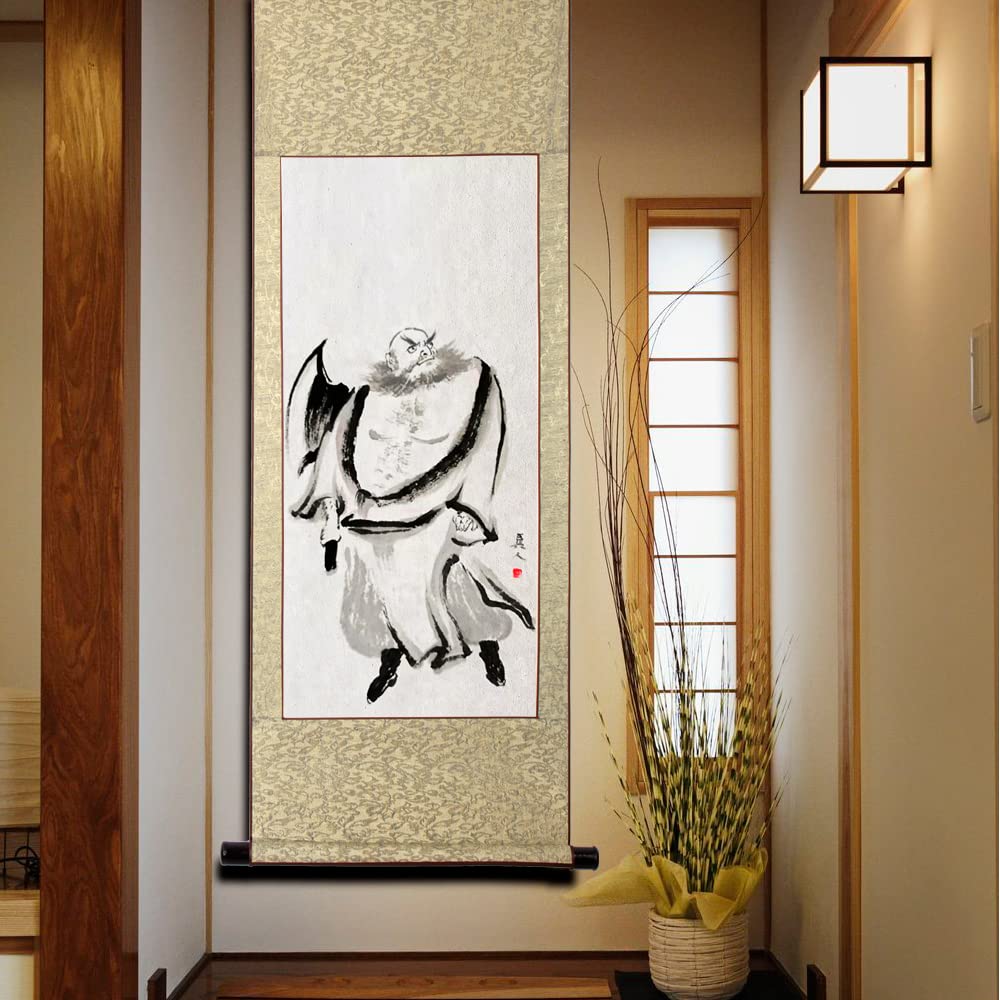 Amazon.co.jp: 掛軸(掛け軸) 水墨画『水滸伝』の英雄人物/李逵 四尺四