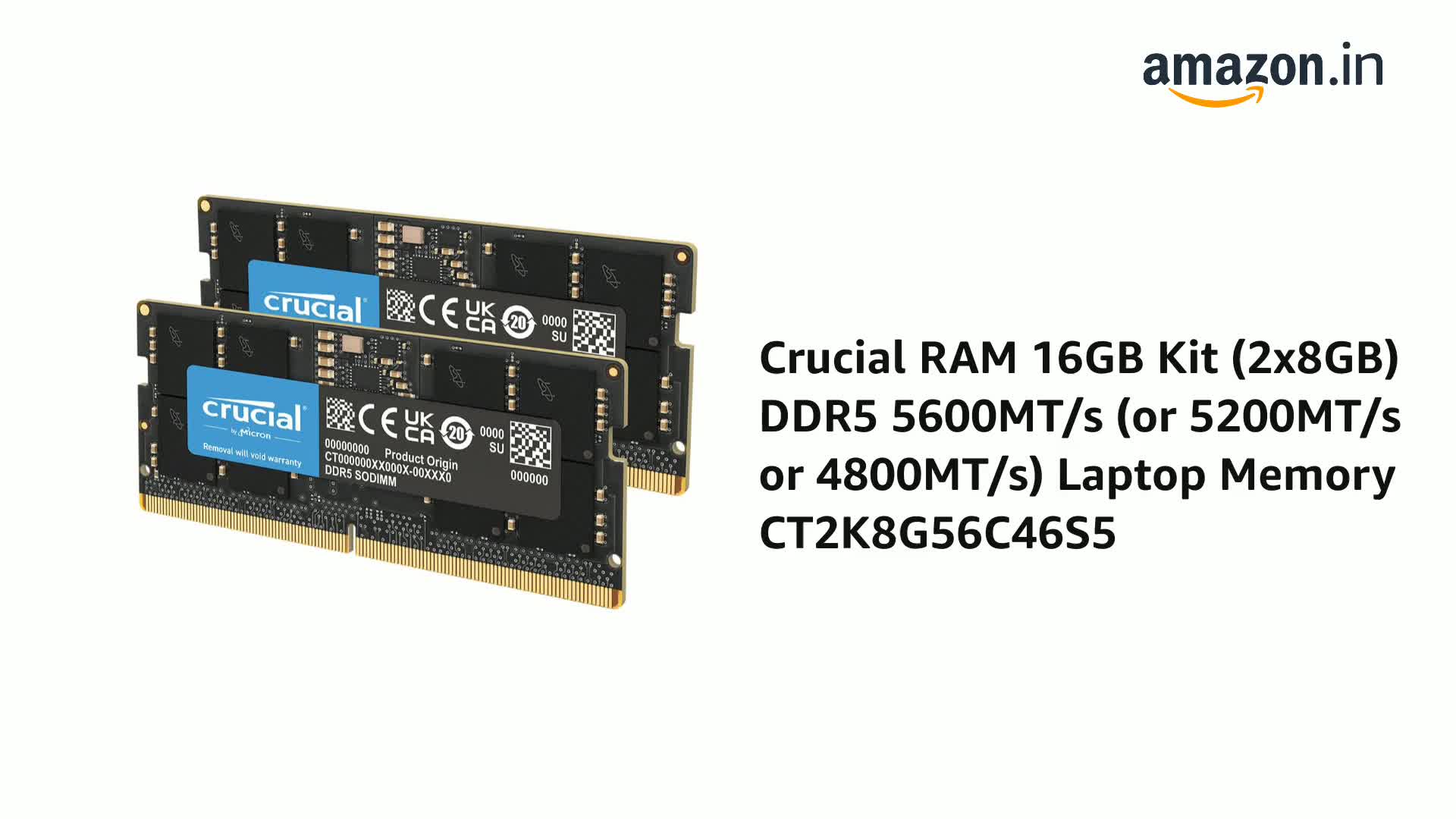 Amazon.in: Buy Crucial RAM 16GB Kit (2x8GB) DDR5 5600MT/s (or