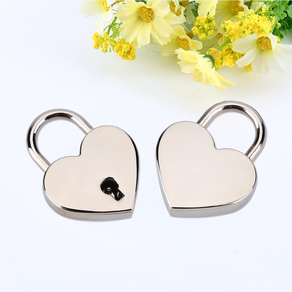 2Pcs Silver Heart Lock with Key Heart Padlock Small Vintage